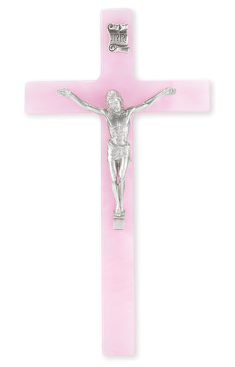 Medium Catholic Pink Pearlized Crucifix 7 Inch for Home Office