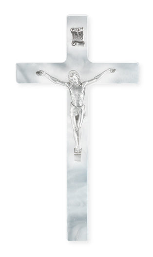 Medium Catholic White Pearlized Crucifix 7 Inch for Home Office
