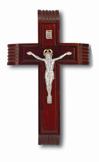 Large Catholic Dark Cherry Wood Sick Call Crucifix, 10"