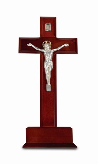 Large Catholic Dark Cherry Wood Standing Crucifix, 10", for Home, Office