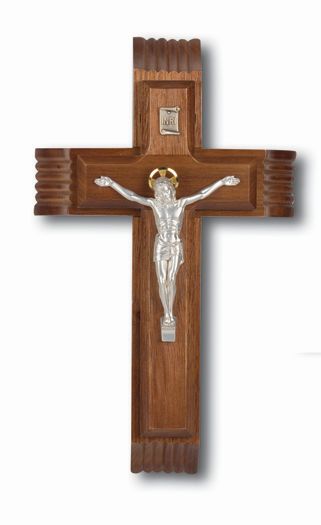 Large Catholic Genuine Walnut Sick Call Crucifix, 10"