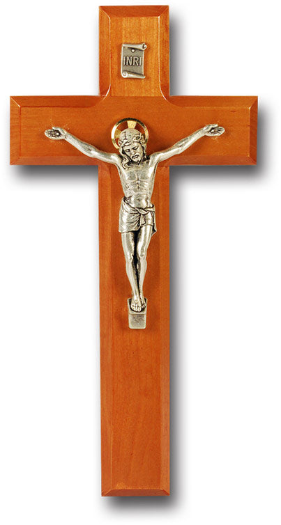 Medium Catholic Natural Cherry Wood Wall Crucifix 9 Inch