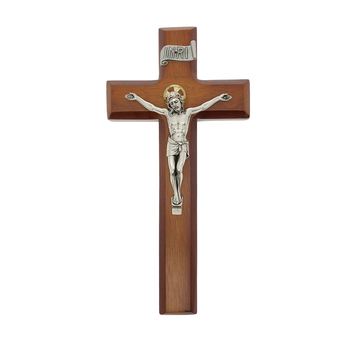 Medium Catholic Tutone Wood Wall Crucifix 9 Inch Decor