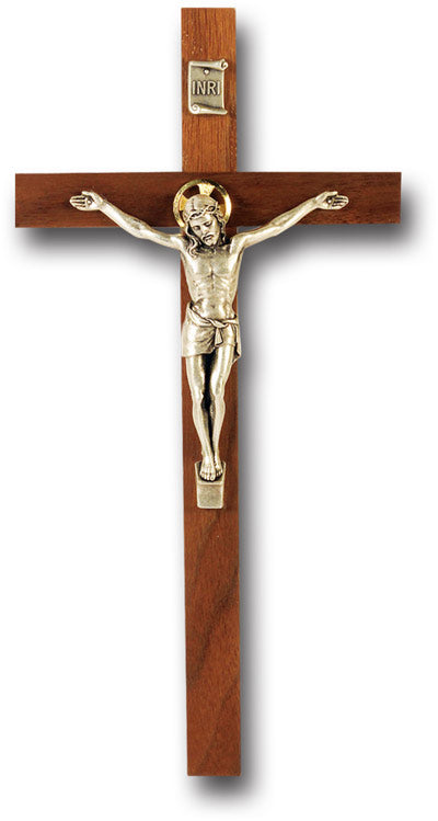 Medium Catholic Genuine Walnut Wall Crucifix, 9", for Home, Office, Over Door