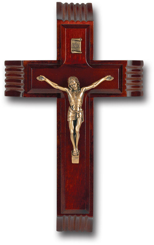 Large Catholic Dark Cherry Wood Sick Call Crucifix 10 Inch