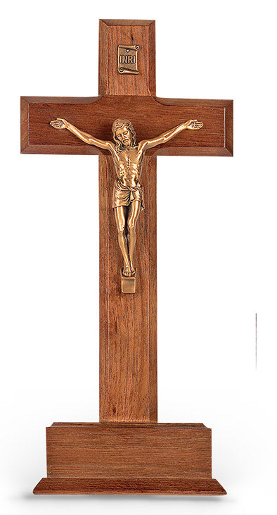Large Catholic Walnut Wood Standing Crucifix 10 Inch Home Office