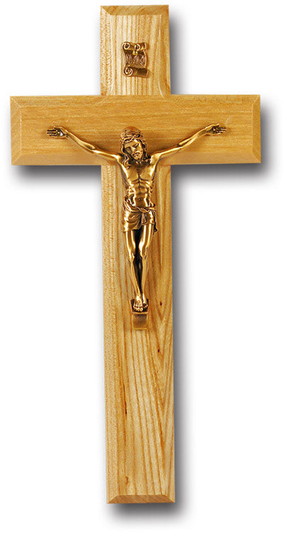 Medium Catholic Oak Wall Crucifix, 9", for Home, Office, Over Door