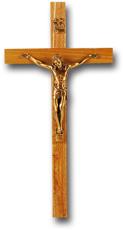 Medium Catholic Oak Wall Crucifix, 9 Inch for Home Office