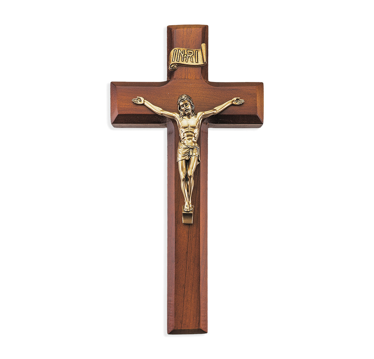 Medium Catholic Tutone Wood Wall Crucifix 9 Inch Decor