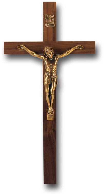Medium Catholic Genuine Walnut Wall Crucifix, 9", for Home, Office, Over Door