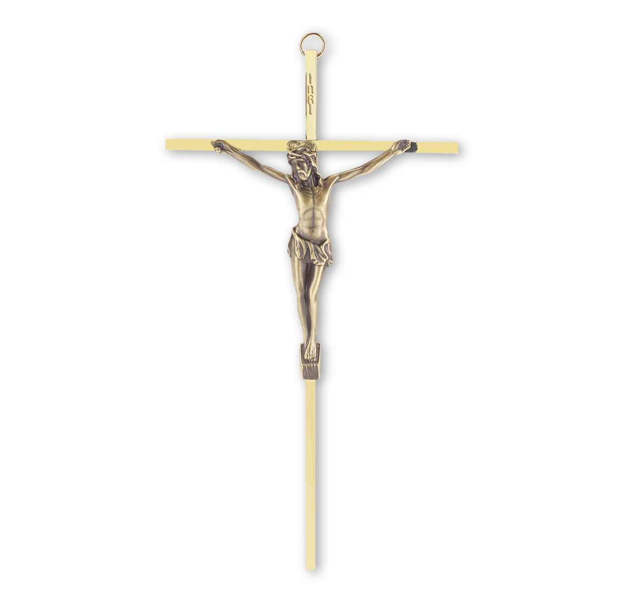 Large Catholic Brass Finish Wall Crucifix, 10 Inch Decor