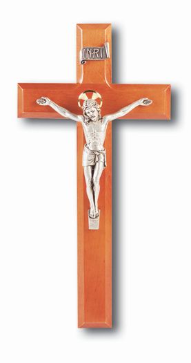 Large Catholic Natural Cherry Wood Wall Crucifix 11 Inch