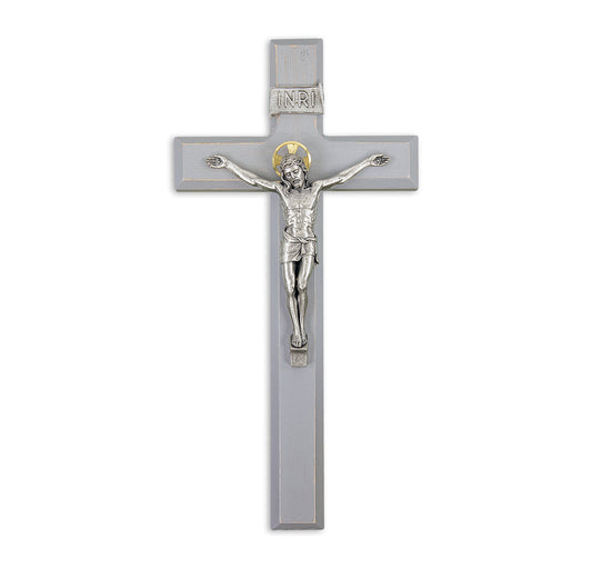 Large Catholic Camtry Gray Wood Wall Crucifix, 11", for Home, Office, Over Door