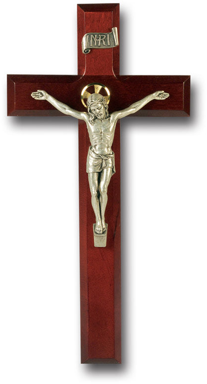 Large Catholic Dark Cherry Wood Wall Crucifix, 11", for Home, Office, Over Door