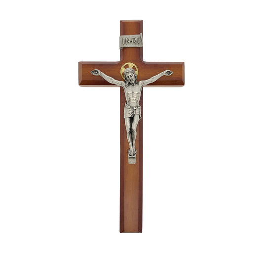 Large Catholic Tutone Wood Wall Crucifix, 11", for Home, Office, Over Door