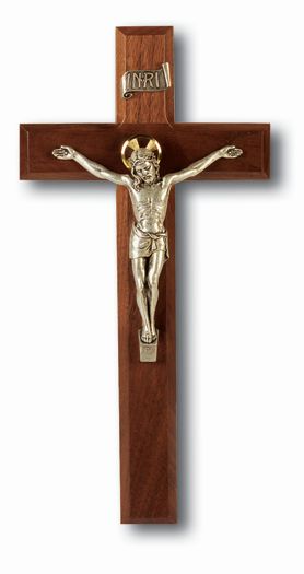Large Catholic Walnut Wood Wall Crucifix, 11", for Home, Office, Over Door