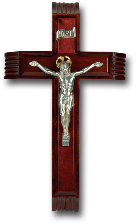 Large Catholic Dark Cherry Wood Sick Call Crucifix, 12"