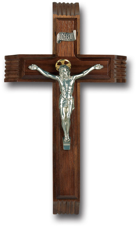 Large Catholic Walnut Wood Sick Call Crucifix, 12"