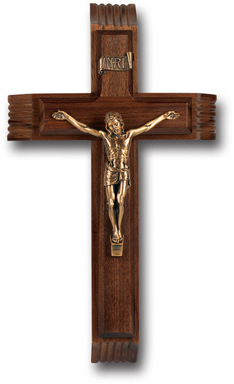 Large Catholic Walnut Wood Sick Call Crucifix 12 Inch