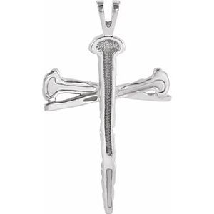 Extel Large 14K White Gold Mens Religious Nail Cross Pendant