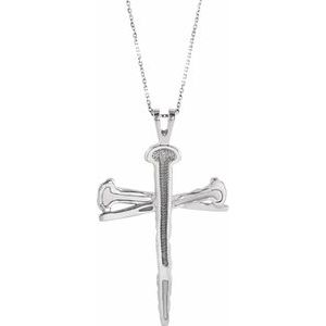 Extel Medium Sterling Silver Mens Religious Nail Cross Pendant Charm
