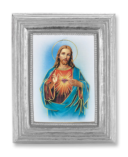 Sacred Heart of Jesus Picture Framed Print Small Silver-Leaf