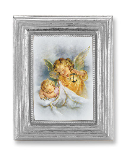 Guardian Angel with Lantern Picture Framed Print Small, Silver-Leaf Frame