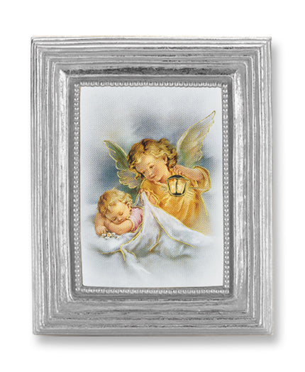 Guardian Angel with Lantern Picture Framed Print Small Silver-Leaf Frame