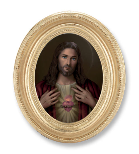 Sacred Heart of Jesus Picture Framed Print, Small, Oval Gold-Leaf Frame