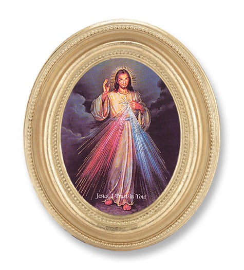 Divine Mercy Picture Framed Print Small, Oval Gold-Leaf Frame