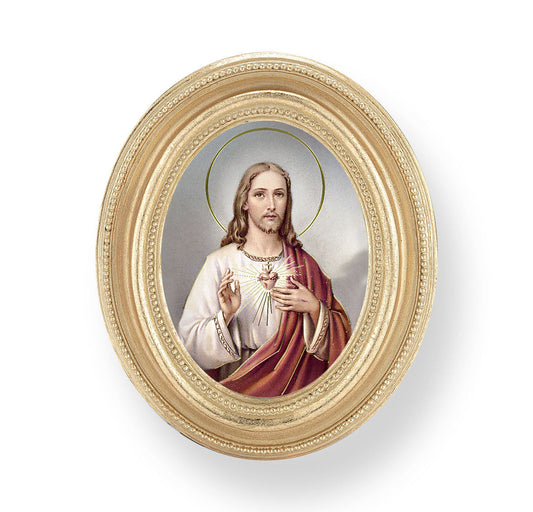 Sacred Heart of Jesus Picture Framed Print Small, Oval Gold-Leaf Frame