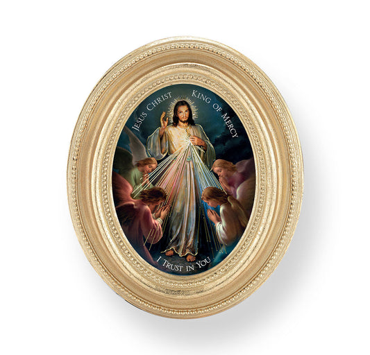 Jesus King of Mercy Picture Framed Print Small, Oval Gold-Leaf Frame