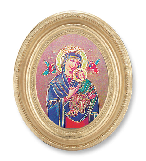 Our Lady of Perpetual Help Picture Framed Print Small Oval Gold-Leaf Frame