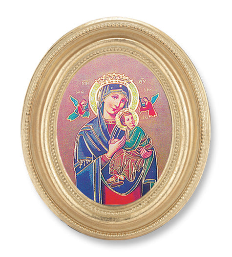 Our Lady of Perpetual Help Picture Framed Print Small, Oval Gold-Leaf Frame