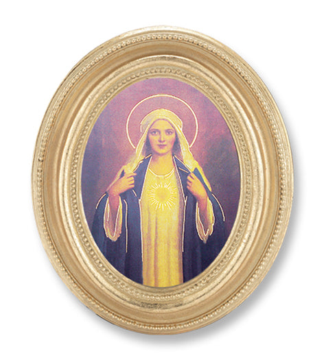 Immaculate Heart of Mary Picture Framed Print, Small, Oval Gold-Leaf Frame