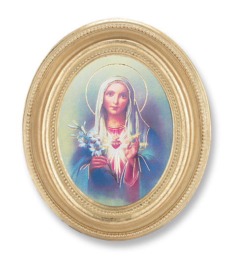 Immaculate Heart of Mary Picture Framed Print Small Oval Gold-Leaf Frame