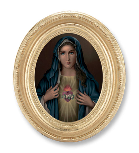 Immaculate Heart of Mary Picture Framed Print, Small, Oval Gold-Leaf Frame