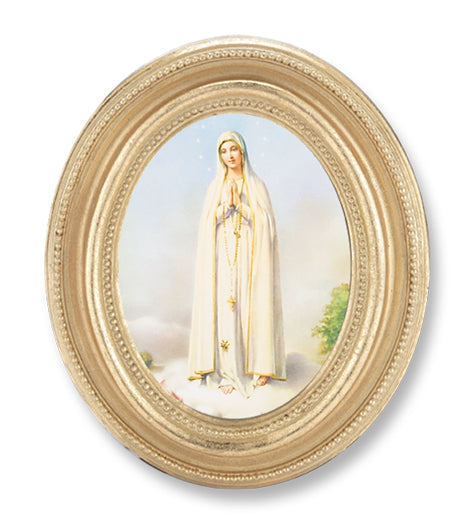 Our Lady of Fatima Picture Framed Print Small, Oval Gold-Leaf Frame