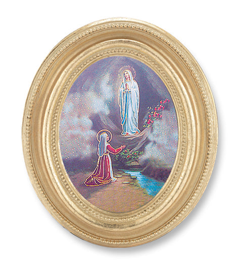 Our Lady of Lourdes Picture Framed Print Small, Oval Gold-Leaf Frame