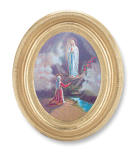 Our Lady of Lourdes Picture Framed Print Small Oval Gold-Leaf Frame