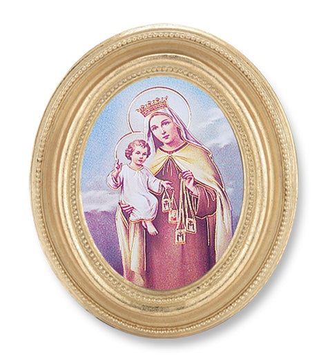 Our Lady of Mount Carmel Picture Framed Print Small, Oval Gold-Leaf Frame