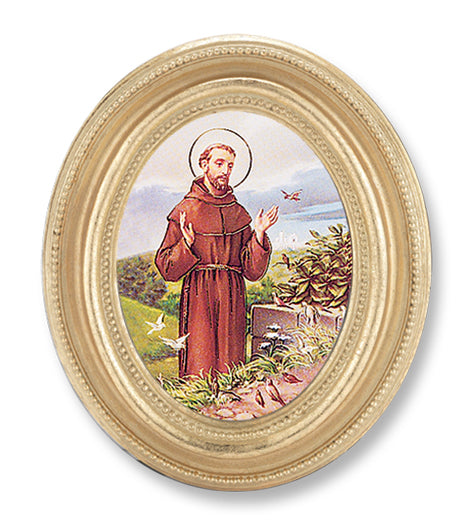 St. Francis Picture Framed Print Small Oval Gold-Leaf Frame