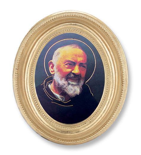 St. Pio Picture Framed Print Small Oval Gold-Leaf Frame