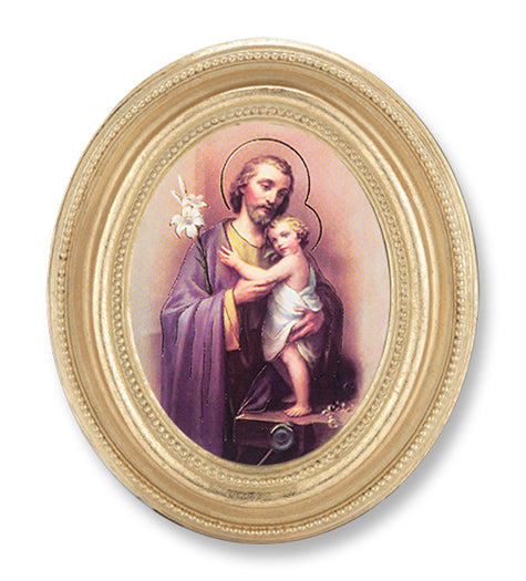 St. Joseph Picture Framed Print Small Oval Gold-Leaf Frame