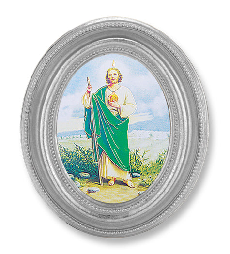 St. Jude Picture Framed Print Small Oval Silver-Leaf Frame
