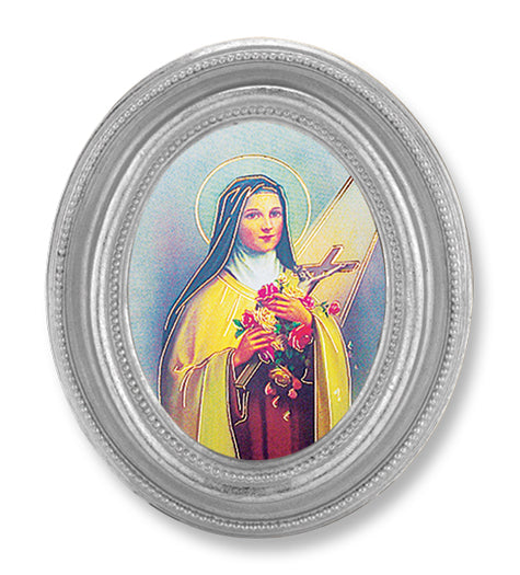 St. Therese Picture Framed Print Small Oval Silver-Leaf Frame