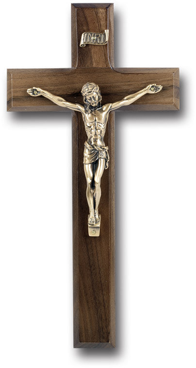 Large Catholic Walnut Wood Wall Crucifix 10 Inch For Home Office