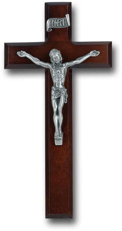 Large Catholic Dark Cherry Wall Crucifix 10 Inch Decor