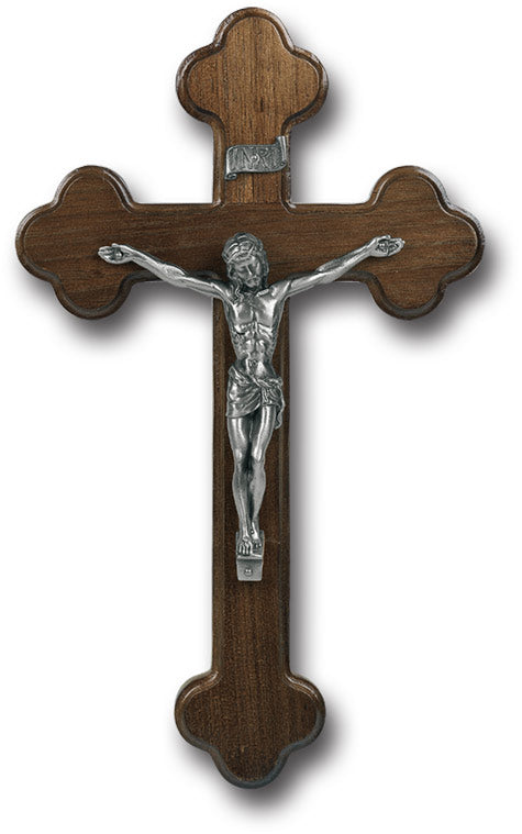 Large Catholic "Latin Style" Walnut Wood Standing Cross, 10", for Home, Office, Over Door