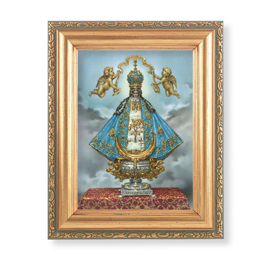Virgen de San Juan Picture Framed Wall Art Decor Small, Antique Gold-Leaf Finished Frame with Acantus-Leaf Edging